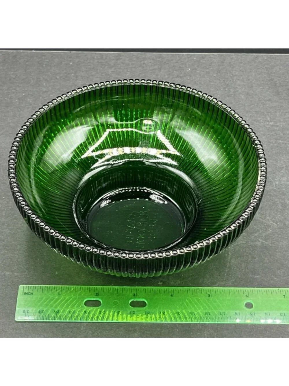 Vintage Hoosier Glass Emerald Green Ribbed Pedestal Serving Bowl 4054